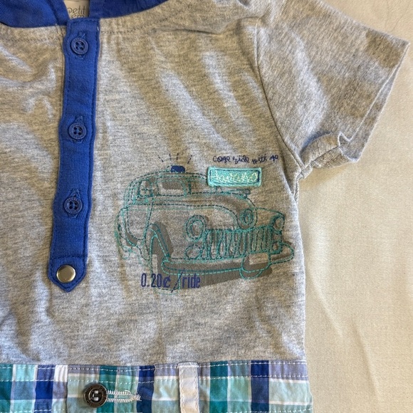 Petit Lem Signature - Blue and Gray Infant one piece Romper/jumpsuit/outfit - Picture 3 of 5